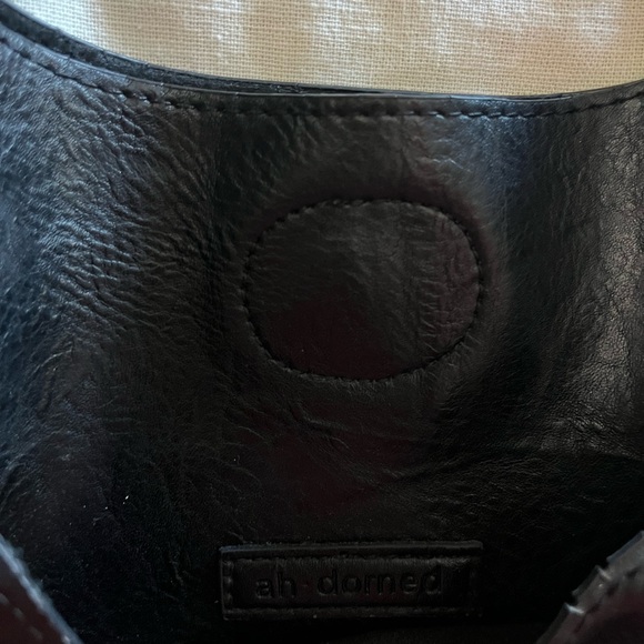 Adhorned Black Leather Crossbody Bag with Checkered Strap - Picture 4 of 5